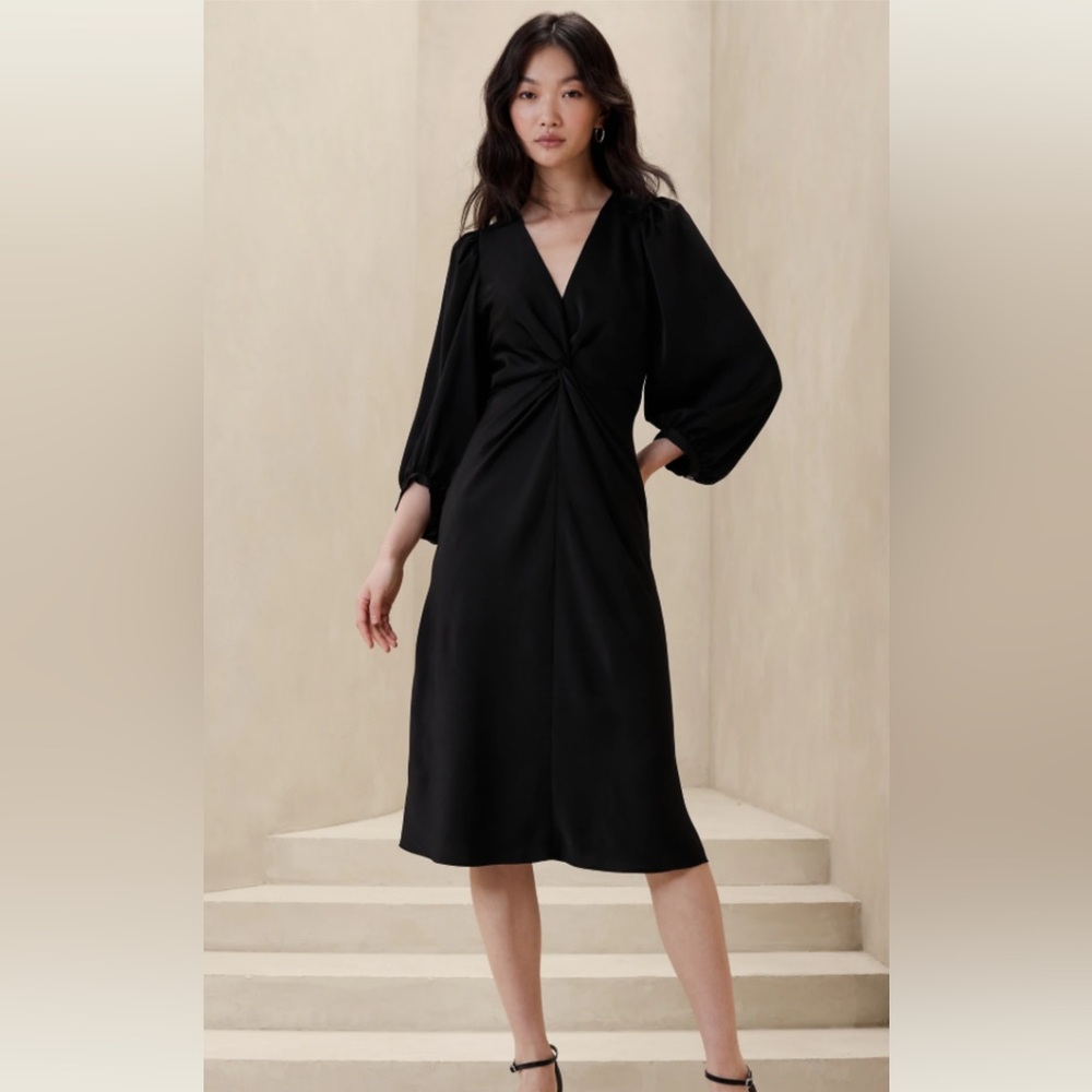 Banana Republic Black Ruched Wrap Dress.